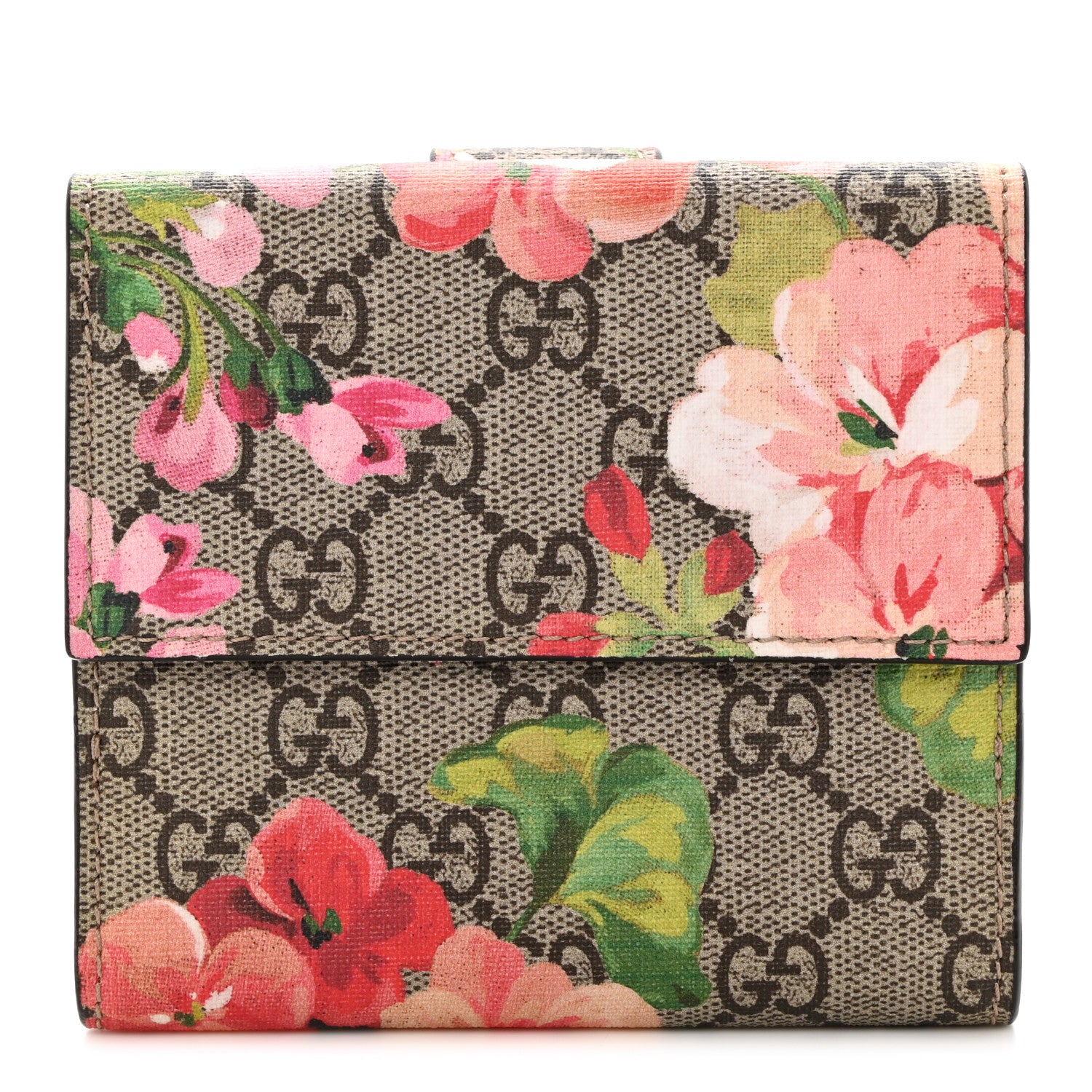 Gucci GG Supreme Monogram Blooms French Flap Wallet Beige Multicolor Dry Rose 1 of 8