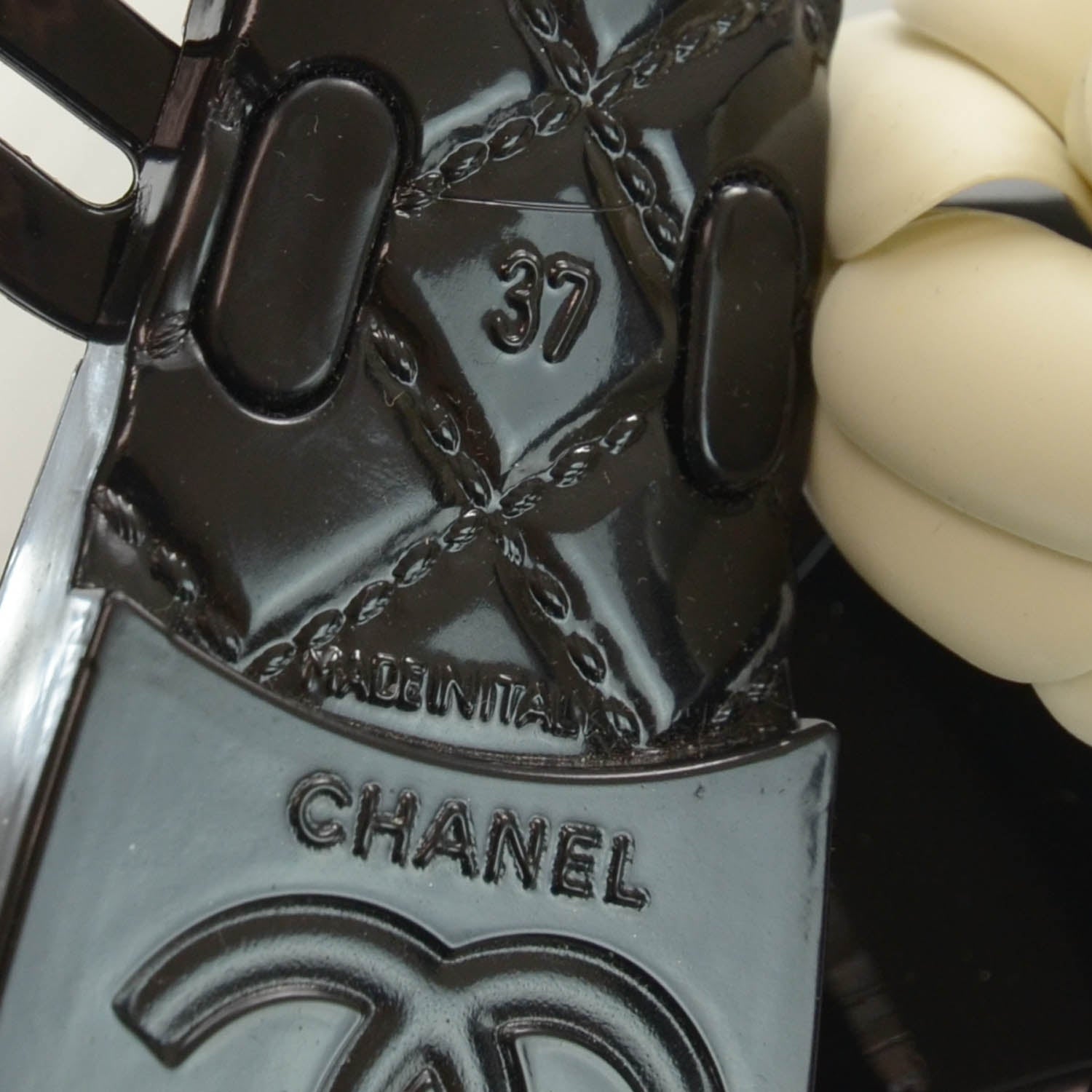 Chanel Jelly Camellia Thong Sandals 37 Black Ivory 6 of 7