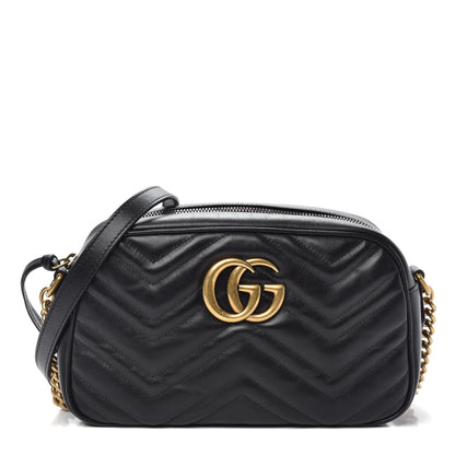 Gucci Calfskin Matelasse Small GG Marmont Chain Shoulder Bag Black 1 of 11