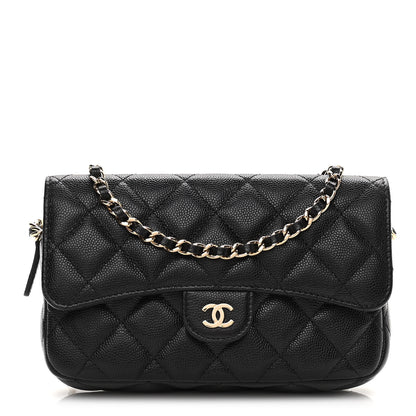 Chanel Caviar Quilted Flap Phone Holder With Chain Black 1 of 13