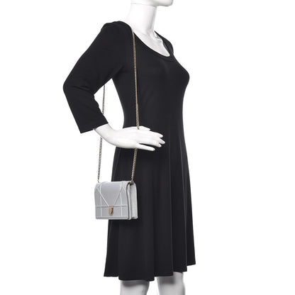 Christian Dior Metallic Grained Calfskin Diorama Wallet on Chain Pouch Silver 2 of 11