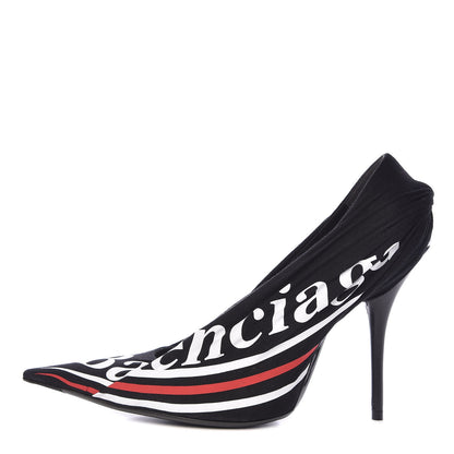 Balenciaga Jersey Crepe Political Campaign Logo Knife 115 Pointed Pumps 39 Black White Rouge 1 of 9