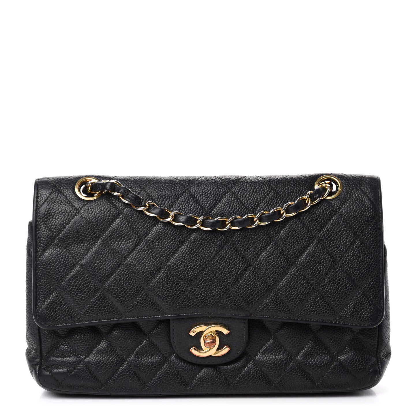 Caviar Quilted Medium Double Flap Black