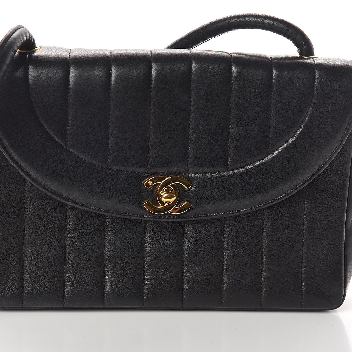 Lambskin Vertical Quilted CC Flap Shoulder Bag Black