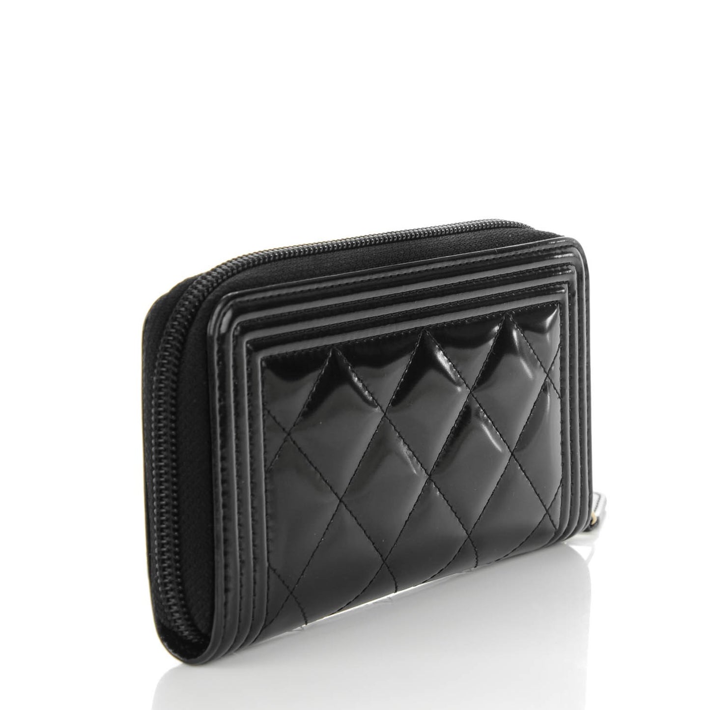Patent Quilted Small Boy Zip Around Wallet Black