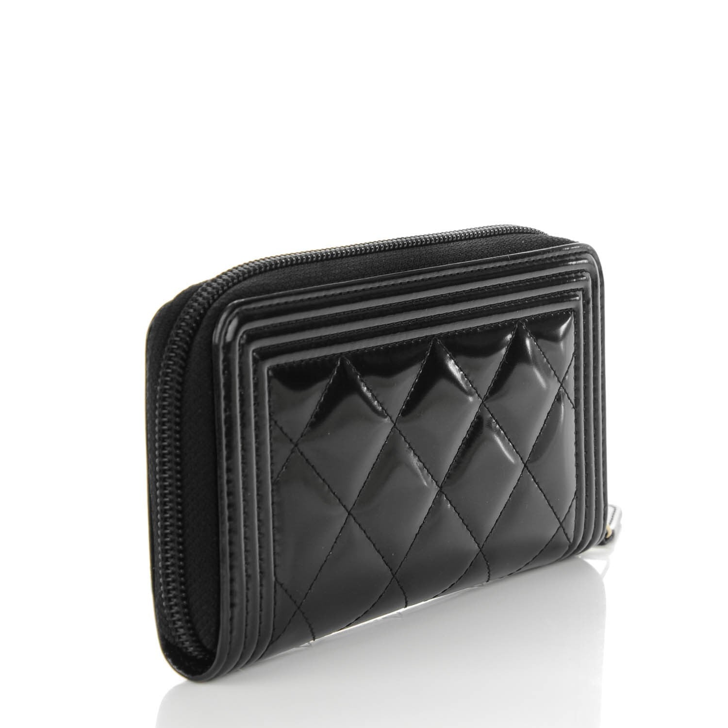 Chanel Patent Quilted Small Boy Zip Around Wallet Black 3 of 8