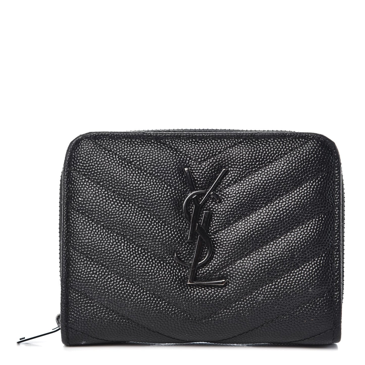 Grain De Poudre Matelasse Chevron Monogram Compact Zip Around Wallet Black