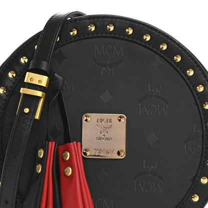 MCM Monogram Coated Canvas Studded Berlin Tambourine Round Crossbody Black 8 of 11