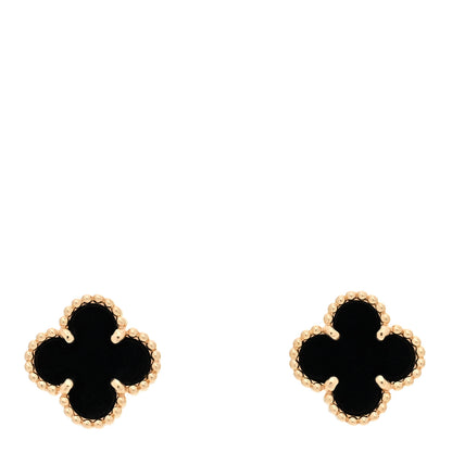 Van Cleef & Arpels 18K Yellow Gold Black Onyx Sweet Alhambra Earrings 1 of 5