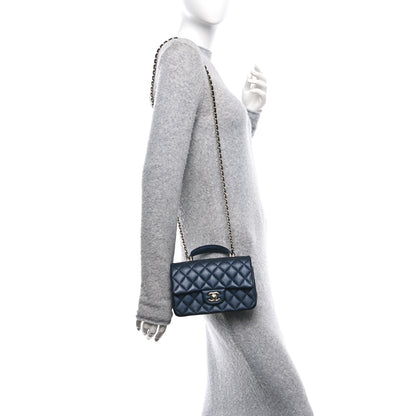 Chanel Lambskin Quilted Mini Top Handle Rectangular Flap Navy Blue 2 of 12