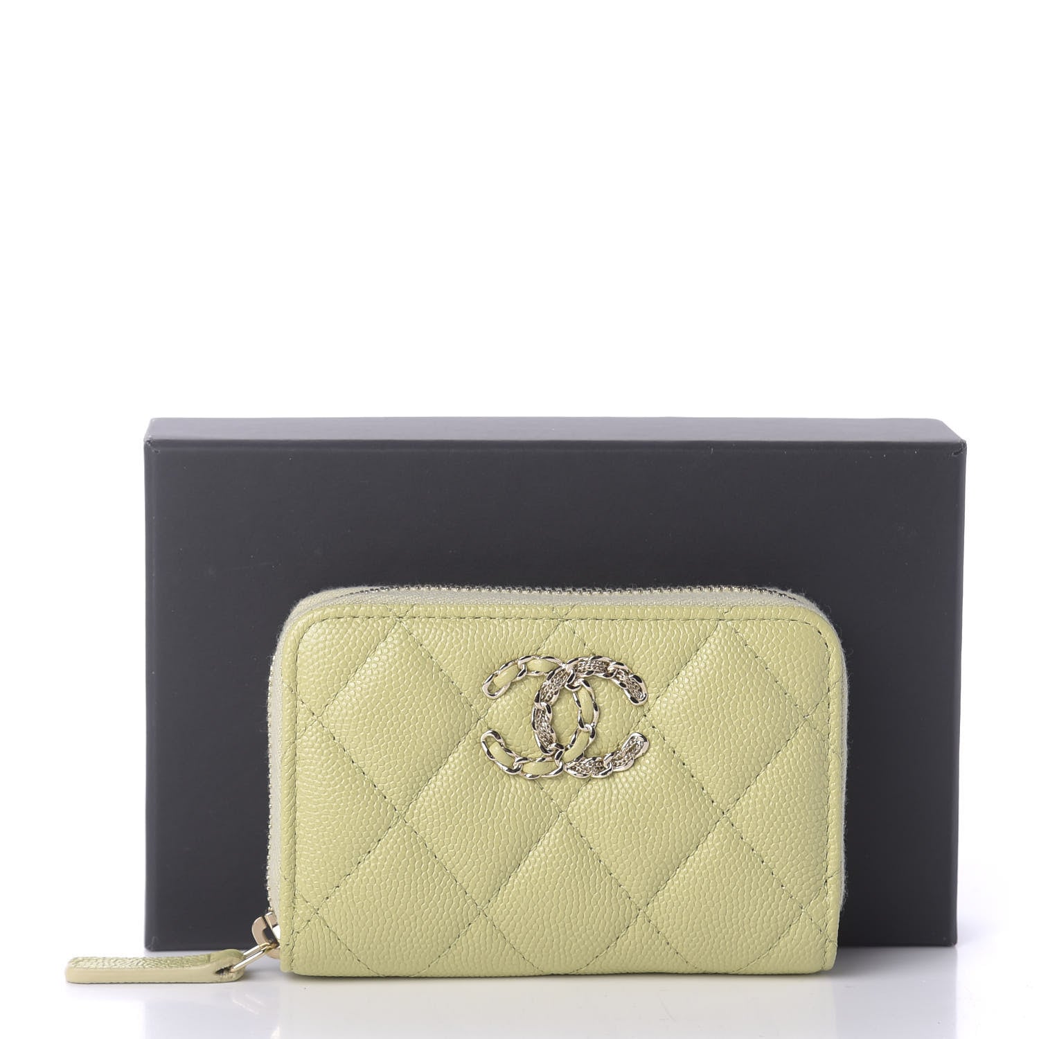 Chanel Caviar Quilted French New Wave Zip Coin Purse Light Green 8 of 8