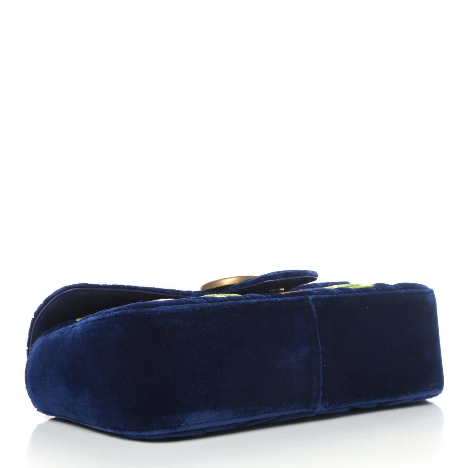 Gucci Velvet Matelasse Deer Embroidered Small GG Marmont Shoulder Bag Cobalt 6 of 8