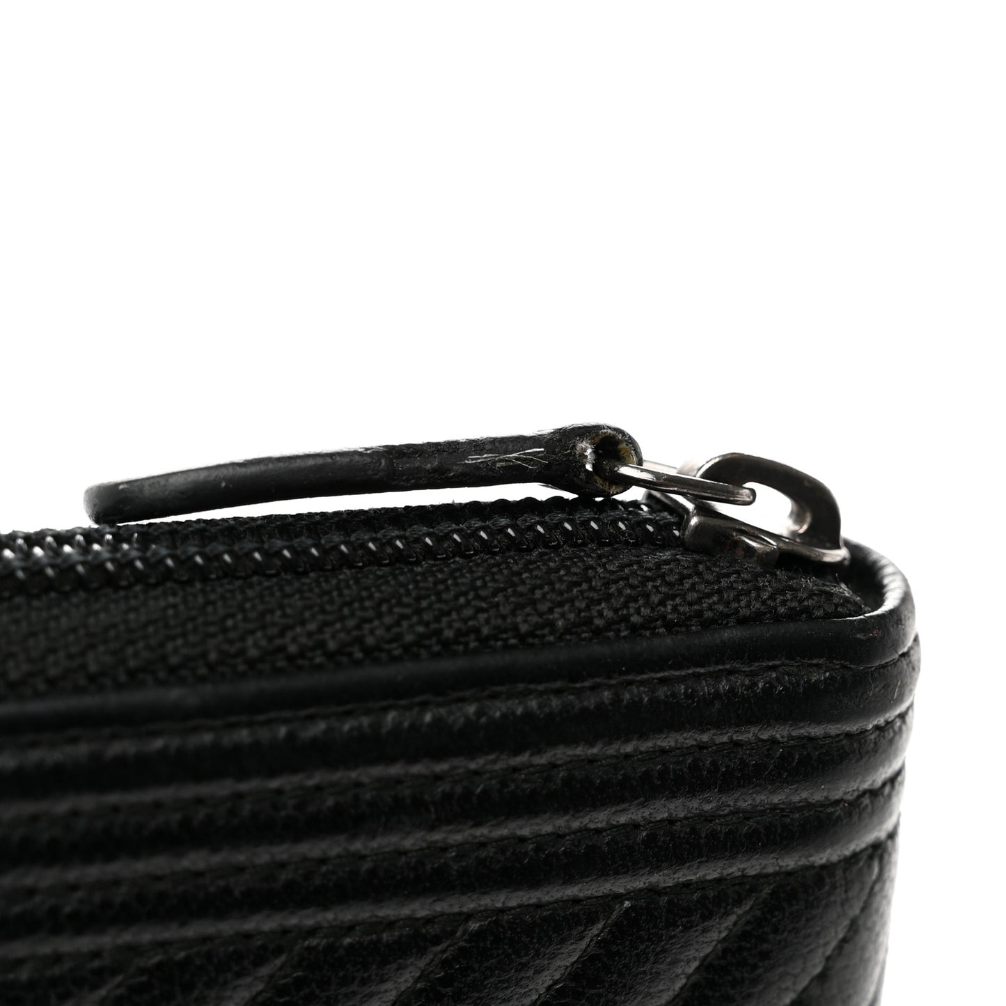 Caviar Chevron Quilted Zip Around Boy Wallet Black