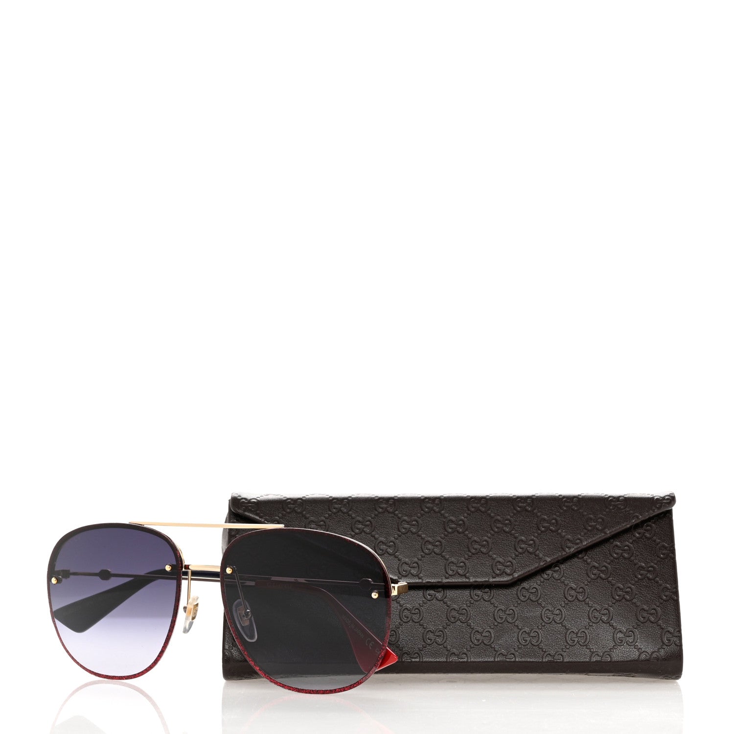 Gucci Metal Glitter Aviator Sunglasses G0227S Red Gold 7 of 7