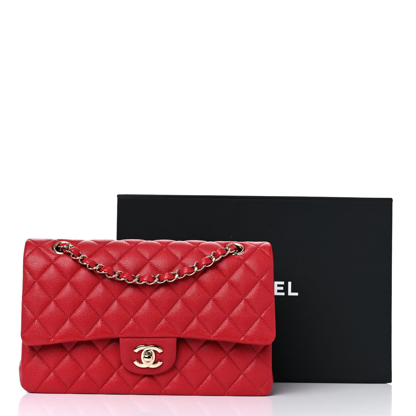 Caviar Quilted Medium Double Flap Red