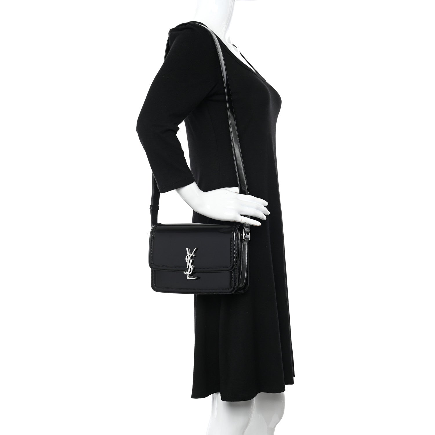 Saint Laurent Glazed Calfskin Monogram Medium Solferino Satchel Black 2 of 9