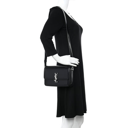 Saint Laurent Glazed Calfskin Monogram Medium Solferino Satchel Black 2 of 9