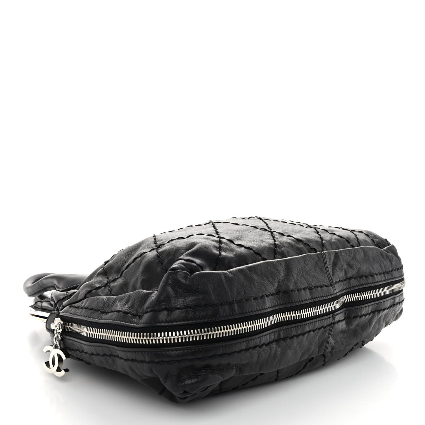 Calfskin Stitched Expandable Frame Bag Black