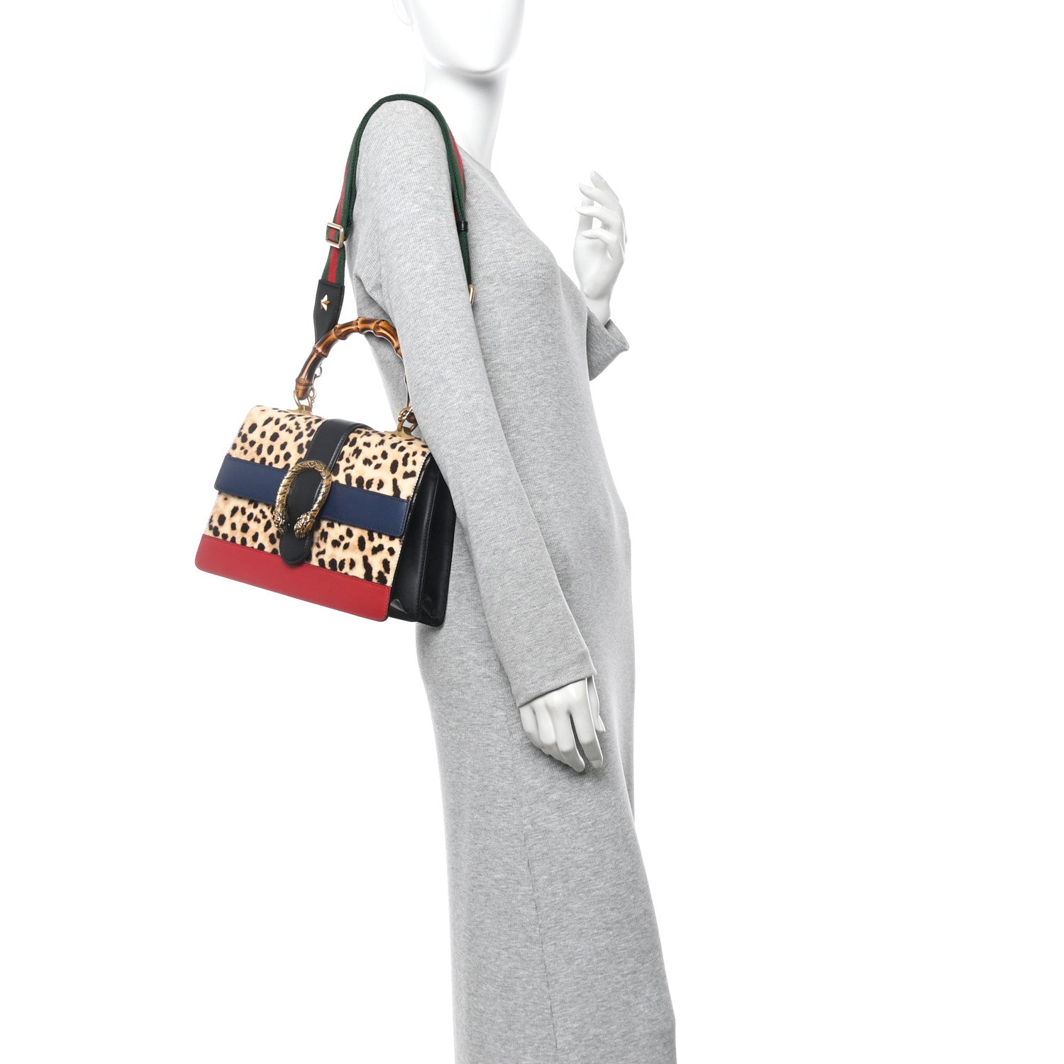 Gucci Calf Hair Calfskin Bamboo Web Leopard Print Medium Dionysus Top Handle Bag Natural Blue Agata Hibiscus Red 2 of 13