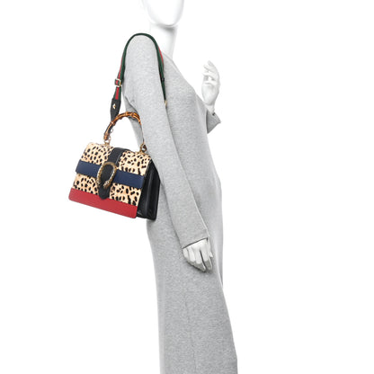 Gucci Calf Hair Calfskin Bamboo Web Leopard Print Medium Dionysus Top Handle Bag Natural Blue Agata Hibiscus Red 2 of 13