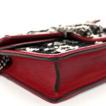 Gucci Tweed GG Monogram Super Mini Dionysus Shoulder Bag Black White Romantic Cherry 8 of 10