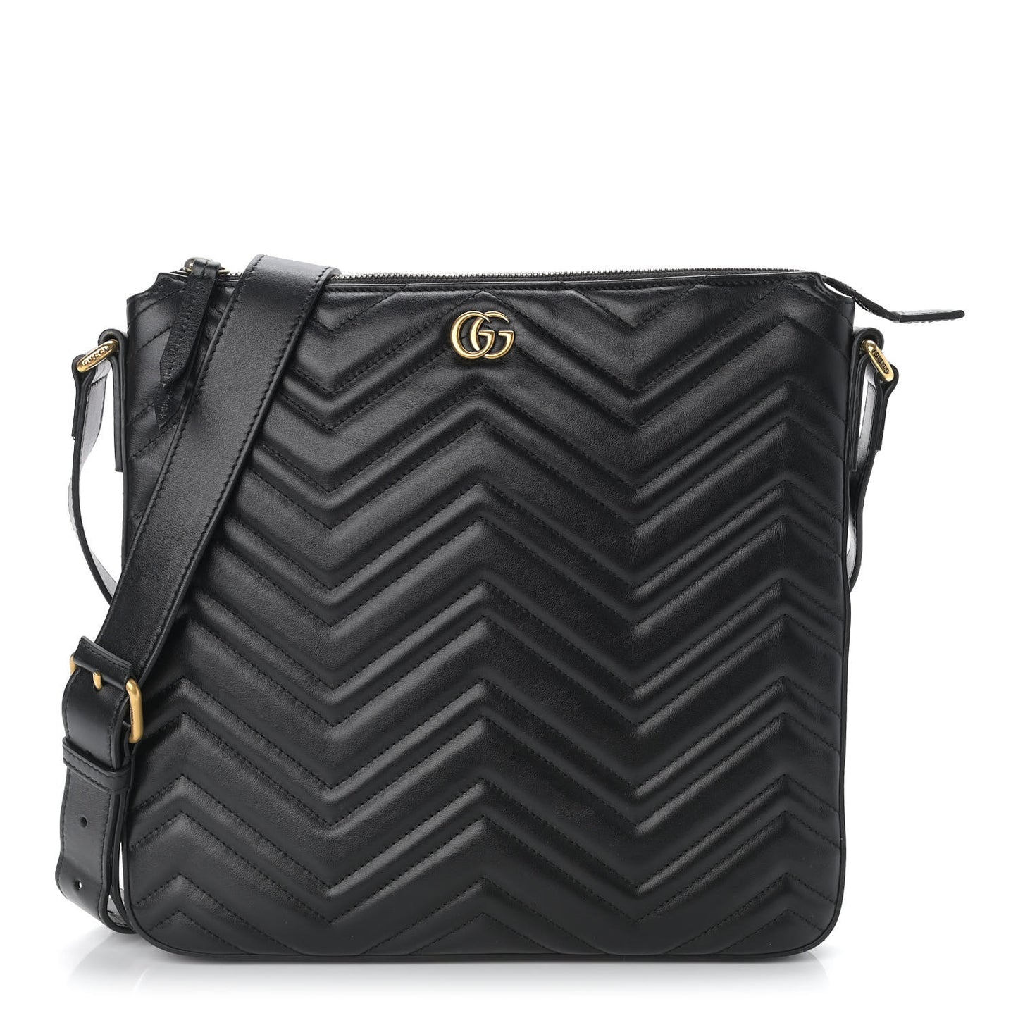Calfskin Matelasse GG Marmont Flat Messenger Bag Black