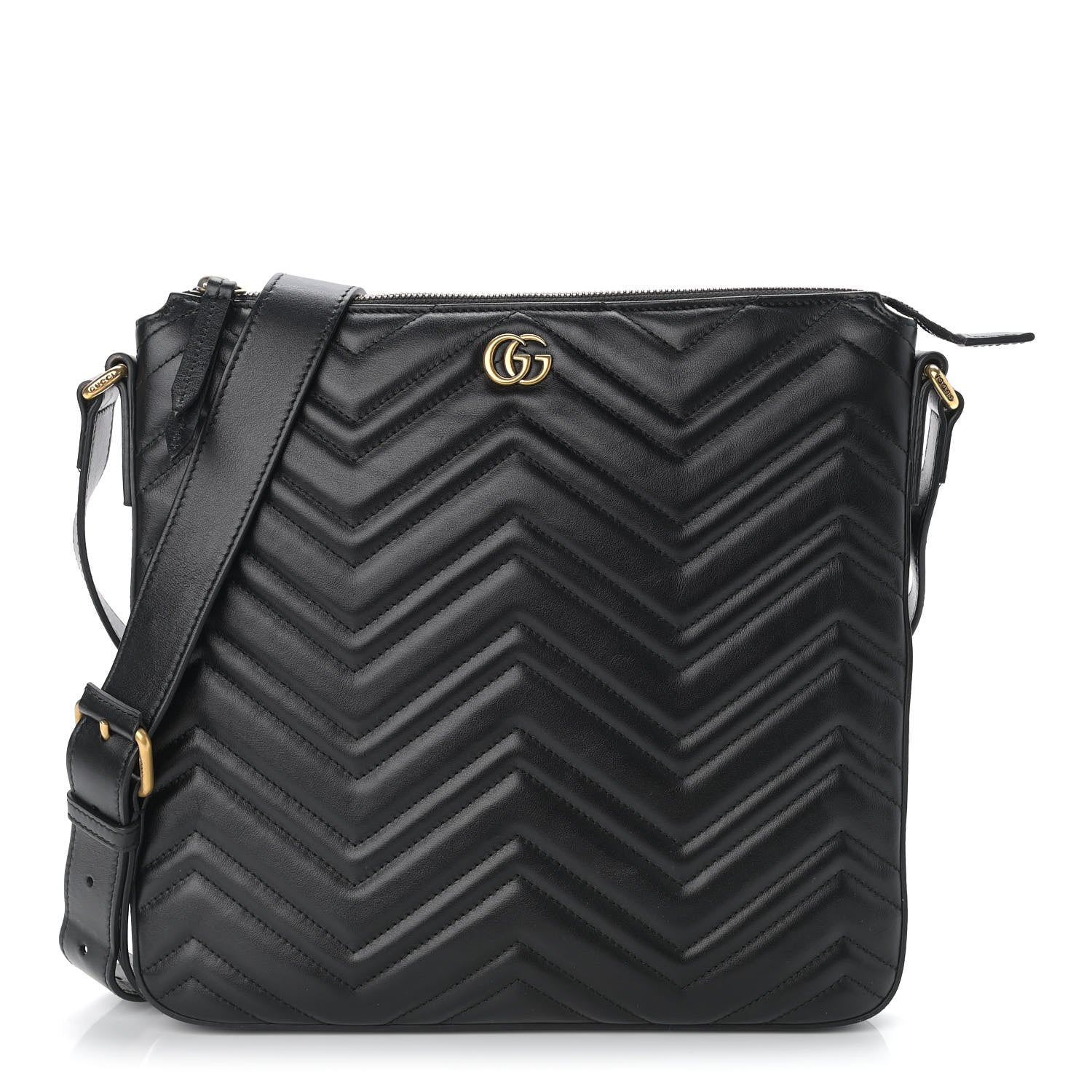 Gucci Calfskin Matelasse GG Marmont Flat Messenger Bag Black 1 of 10