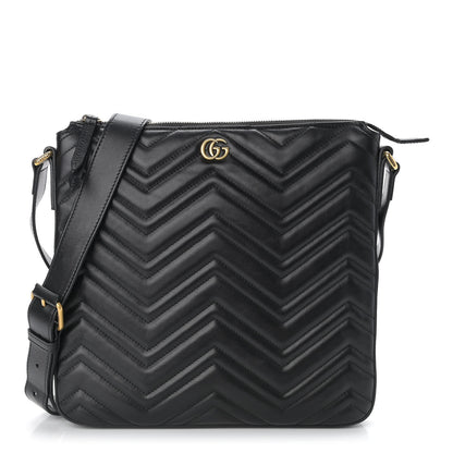 Gucci Calfskin Matelasse GG Marmont Flat Messenger Bag Black 1 of 10