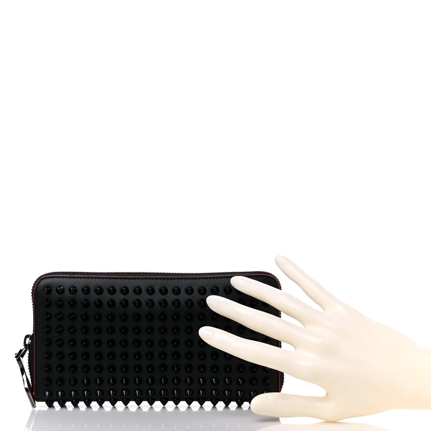 Calfskin Panettone Spiked Zip Around Wallet Black