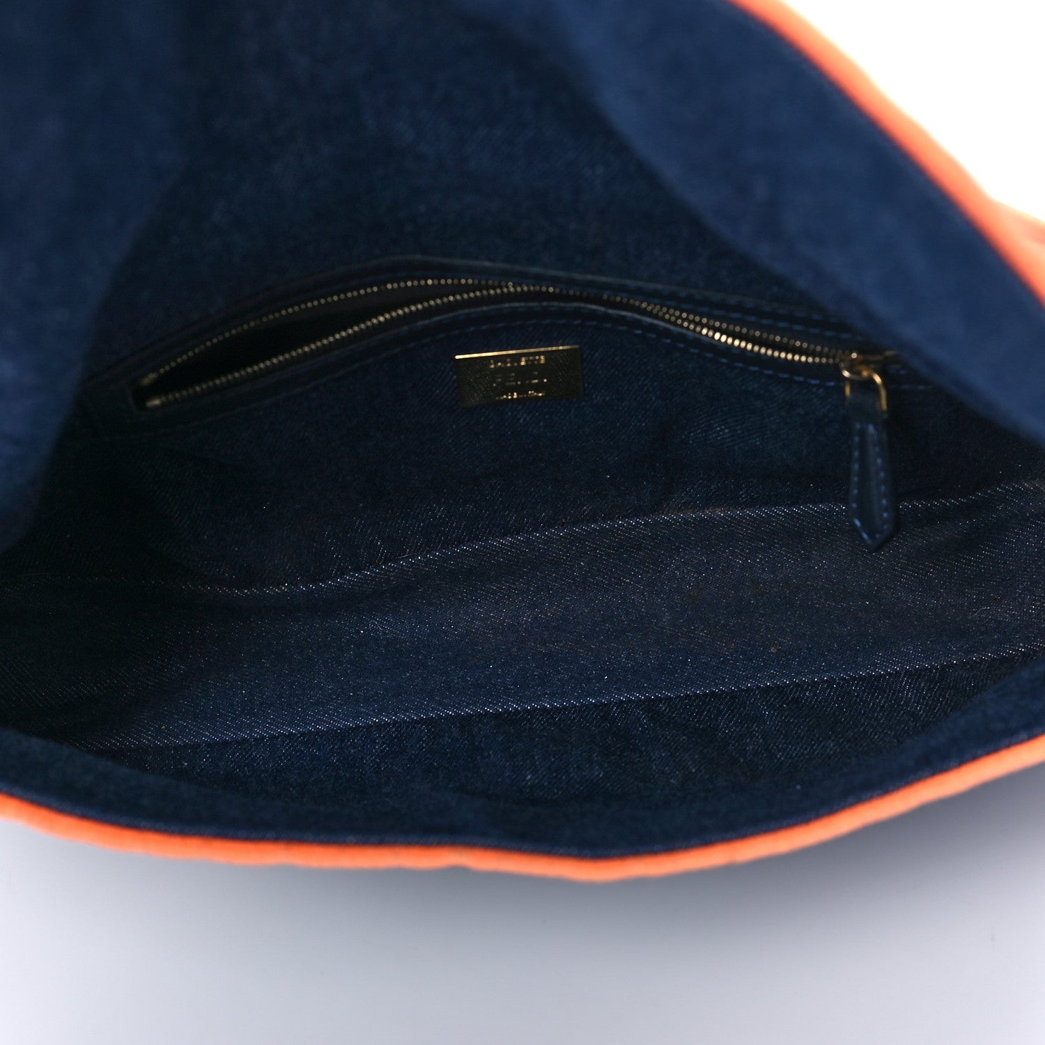Fendi Denim Large Baguette Blue Arancio Fluo 5 of 16