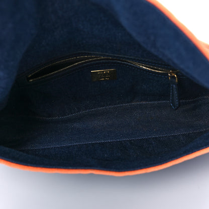 Fendi Denim Large Baguette Blue Arancio Fluo 5 of 16
