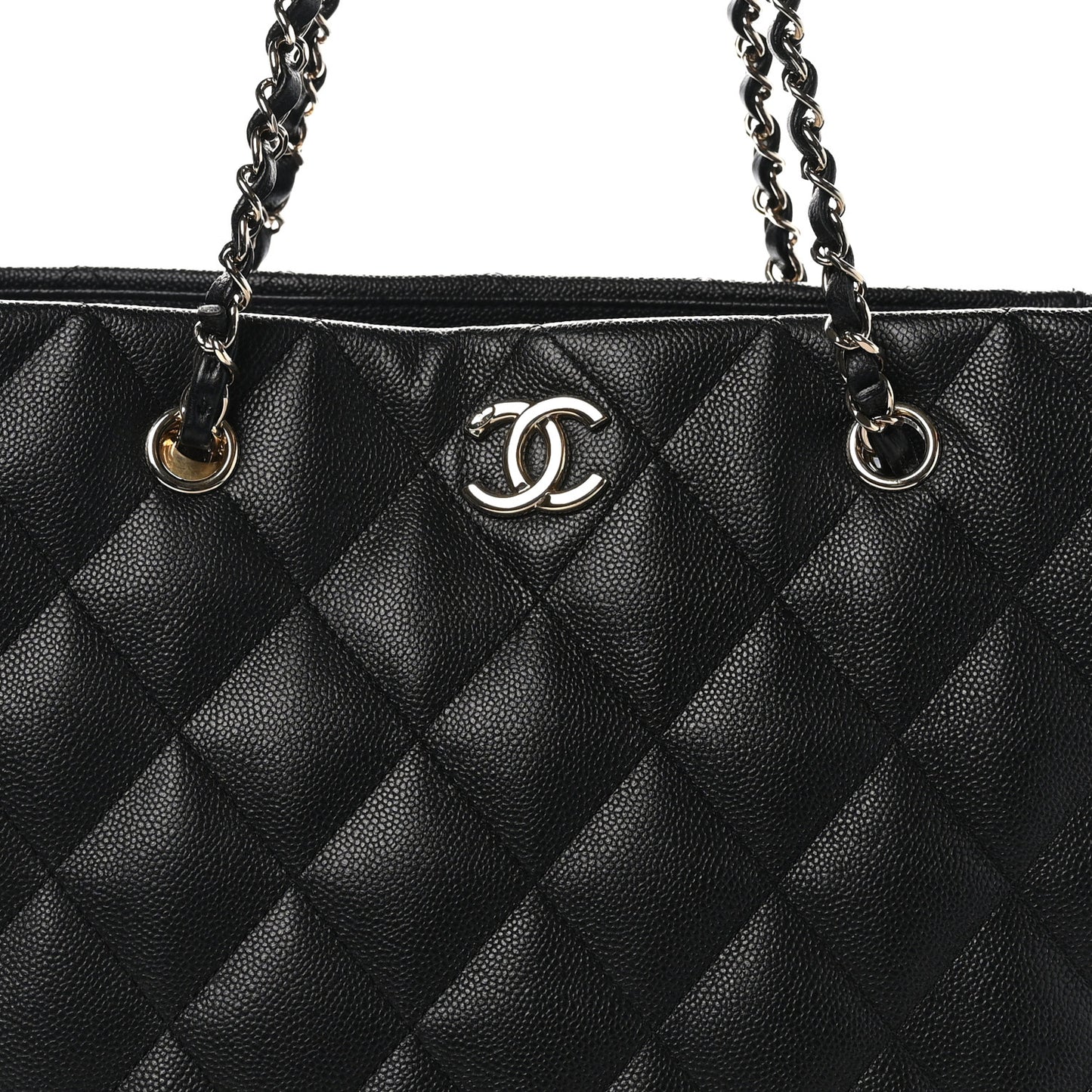 Caviar Quilted Large Shopping Tote Black