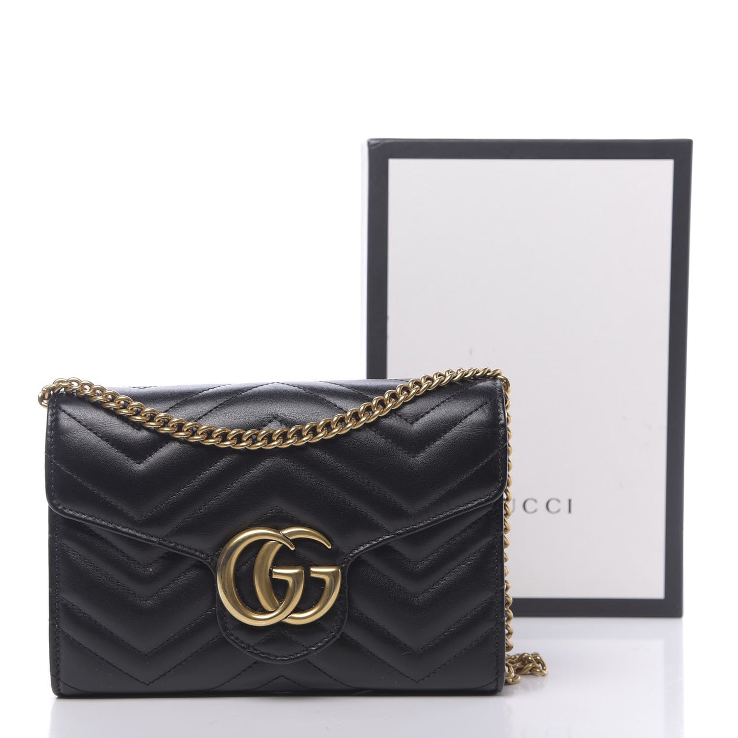 Calfskin Matelasse GG Marmont Chain Wallet Black