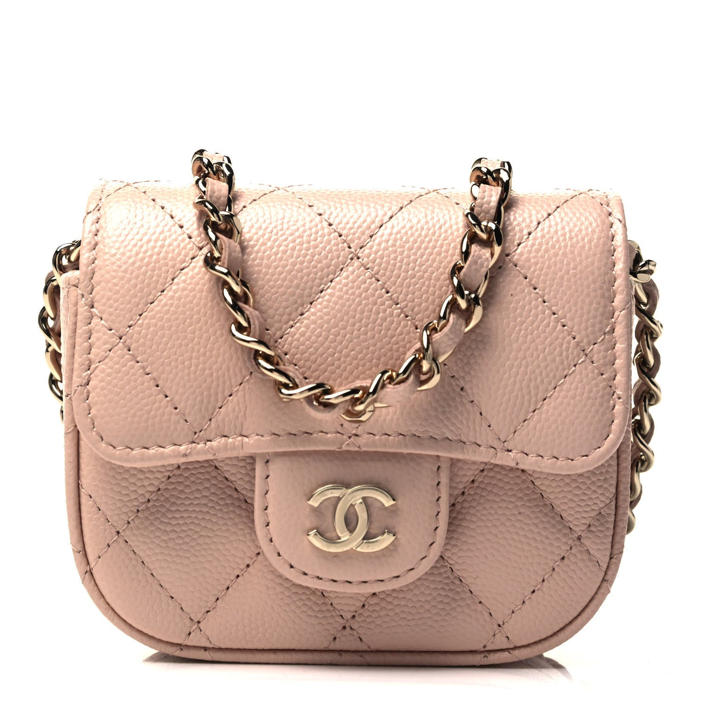Caviar Quilted Mini Clutch With Chain Light Beige