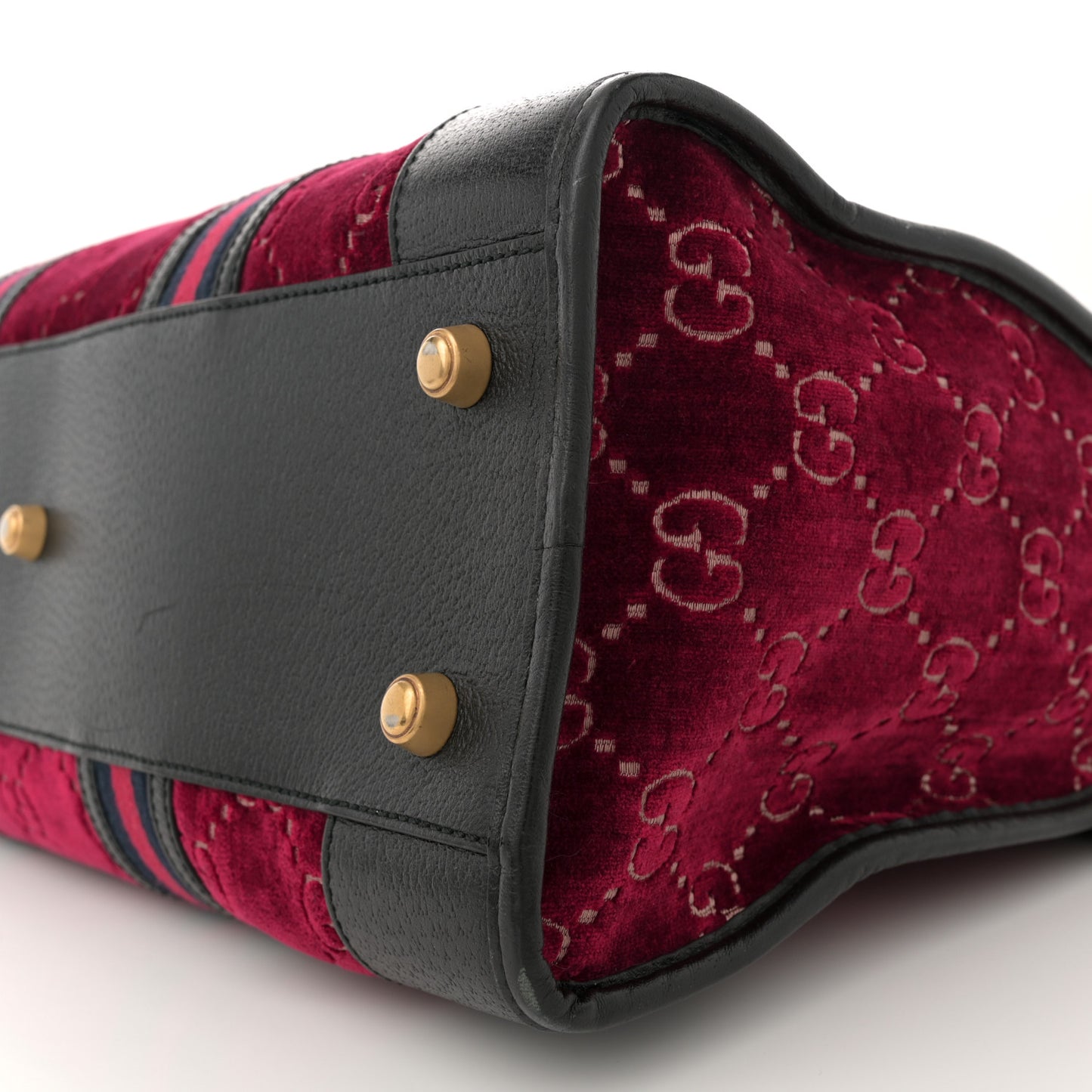 Velvet GG Monogram Textured Calfskin Web Medium Duffle Bag Red Cipria Black