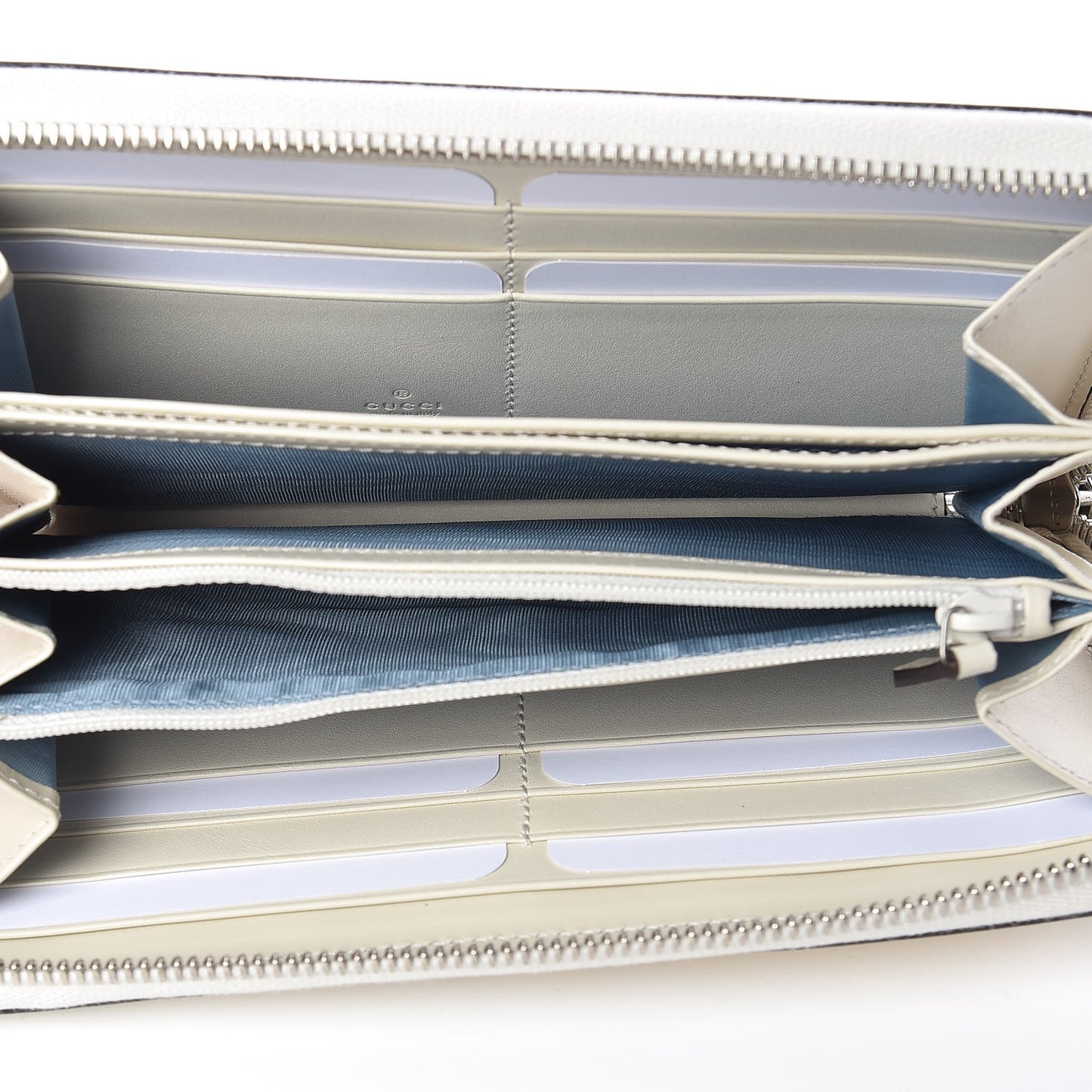 X SEGA Calfskin GUCCY Stars Zip Around Wallet Mystic White Gold