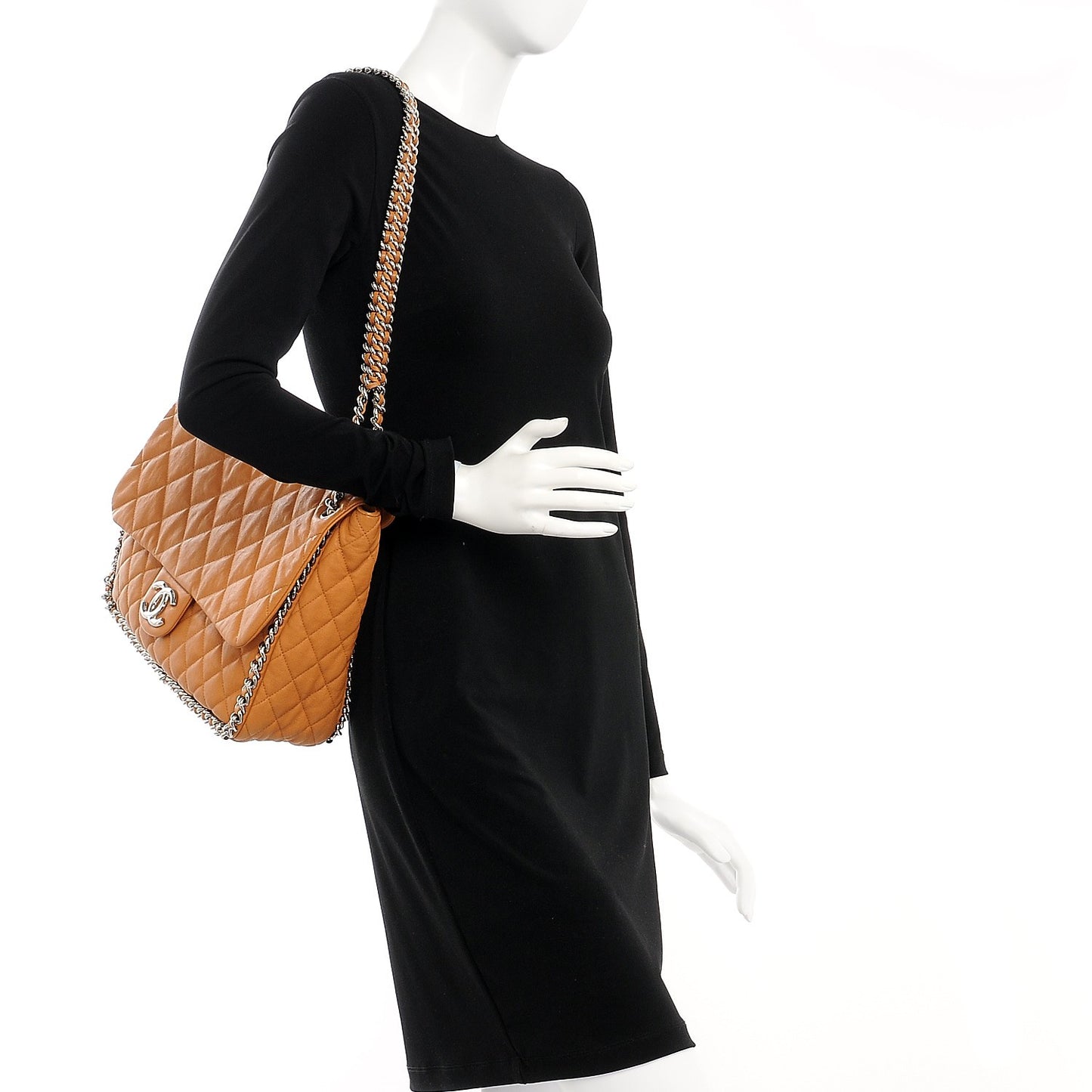 Washed Lambskin Quilted Maxi Chain Around Flap Dark Beige