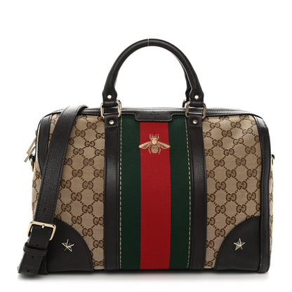 Gucci Monogram Vintage Web Medium Webby Bee Boston Dark Brown 1 of 14