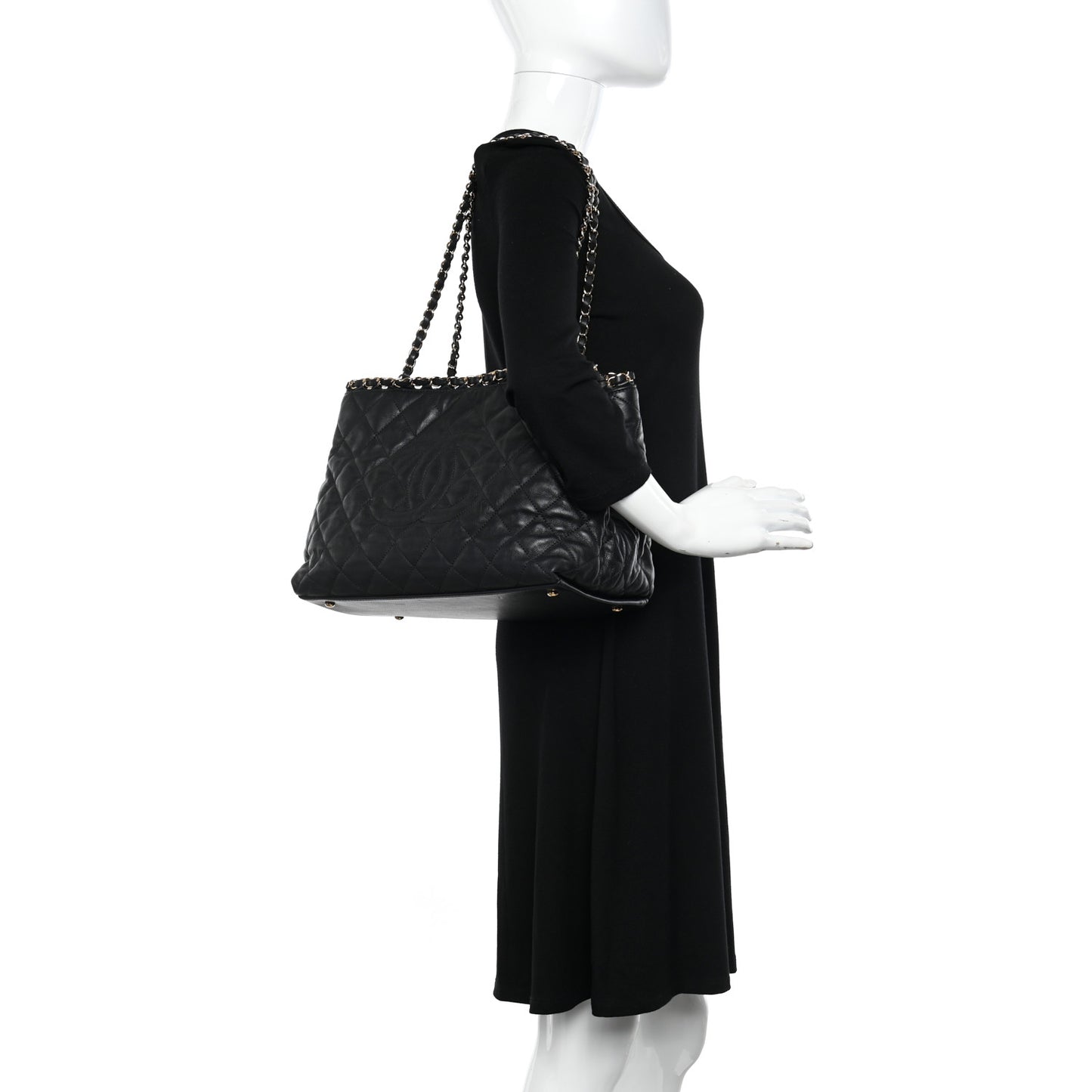 Calfskin Quilted Small Chain Me Tote Black