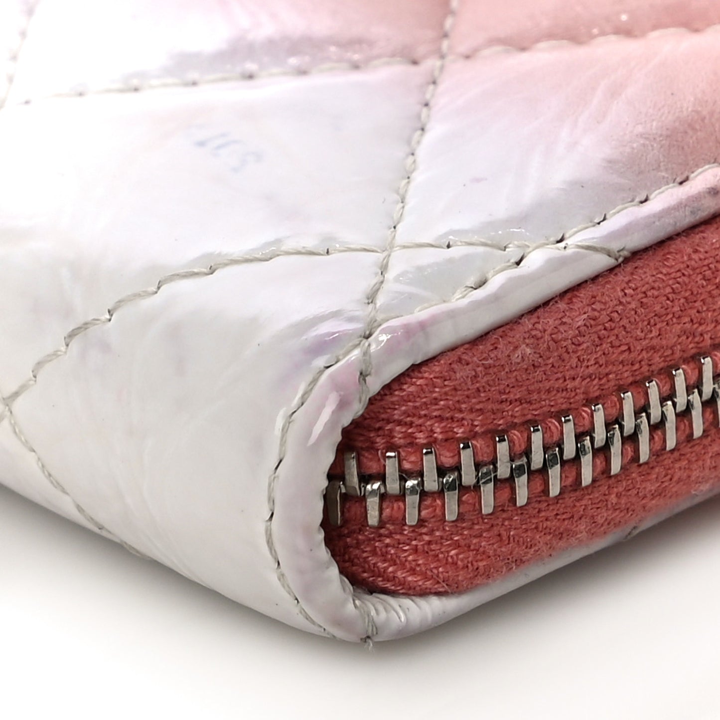 Ombre Patent Calfskin Quilted Small Zip Around Coin Purse Pink White