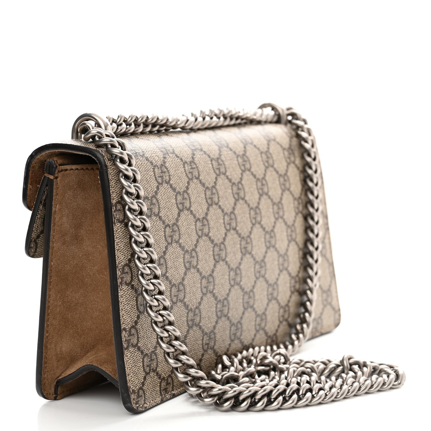 Gucci GG Supreme Monogram Suede Crystal Small Dionysus Shoulder Bag Beige Ebony Taupe 3 of 13