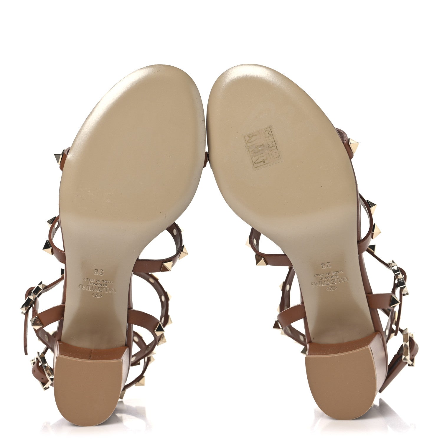 Valentino Garavani Calfskin Rockstud 60mm City Sandals 38 Saddle Brown 6 of 9