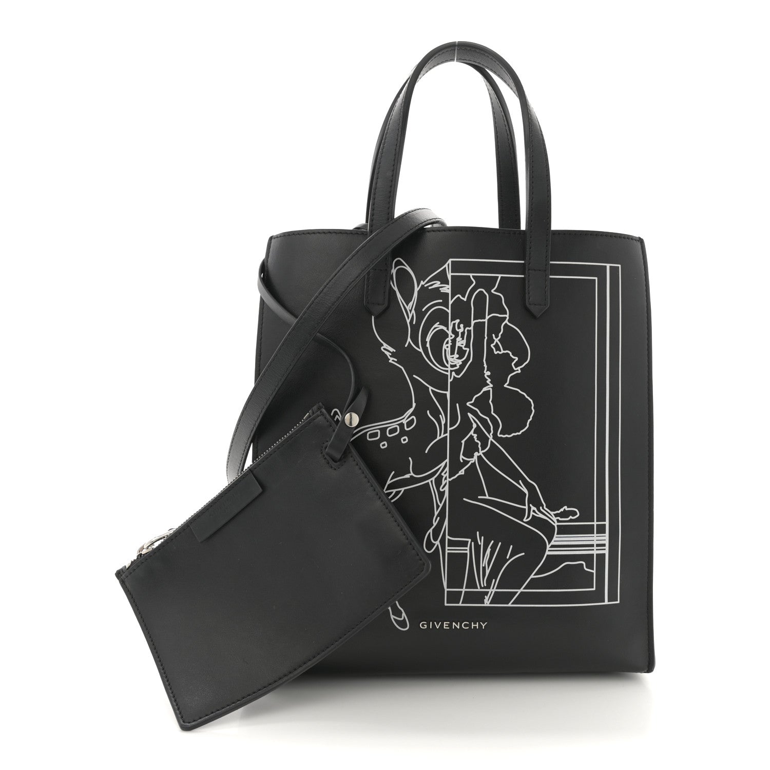 Givenchy Calfskin Bambi Print Small Stargate Shopper Tote Black 3 of 12