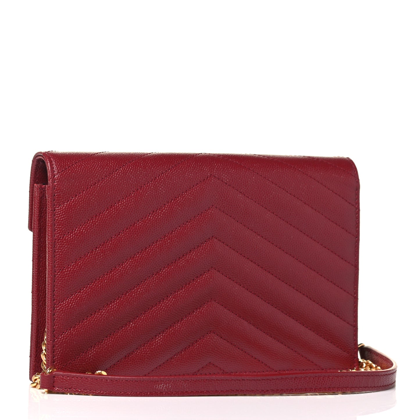 Grain De Poudre Matelasse Chevron Monogram Envelope Chain Wallet Rouge Opyum