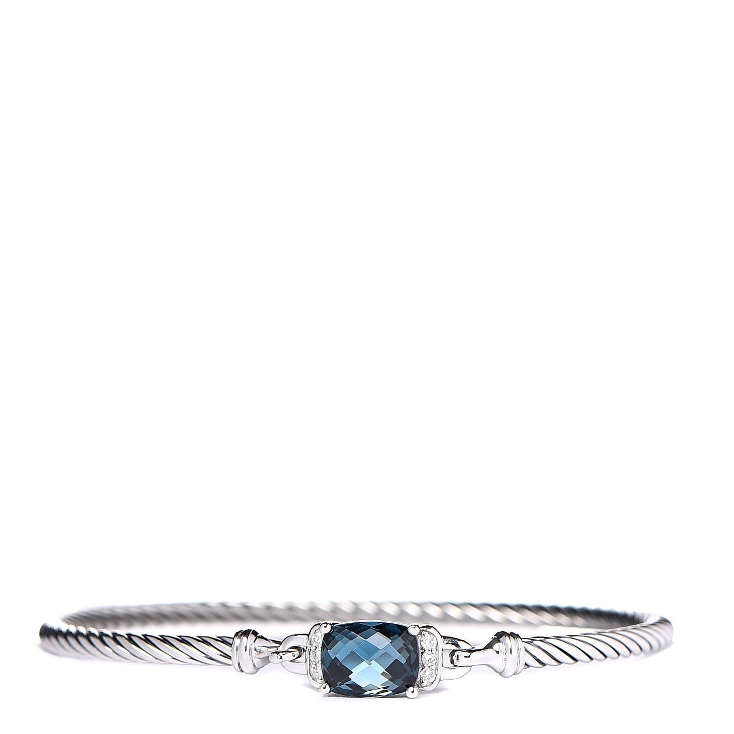 Sterling Silver Diamond Hampton Blue Topaz 3mm Petite Wheaton Bracelet
