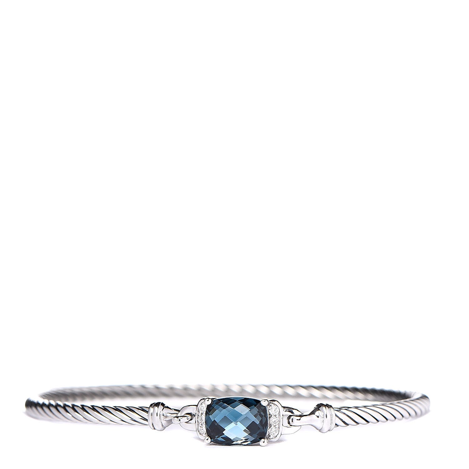 David Yurman Sterling Silver Diamond Hampton Blue Topaz 3mm Petite Wheaton Bracelet 1 of 5