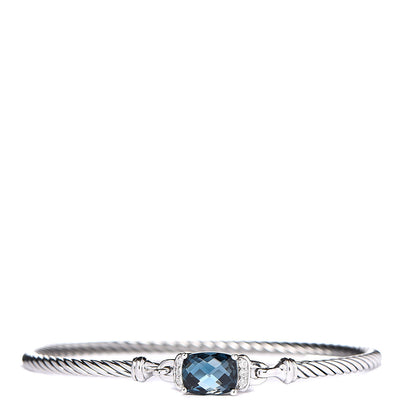 David Yurman Sterling Silver Diamond Hampton Blue Topaz 3mm Petite Wheaton Bracelet 1 of 5