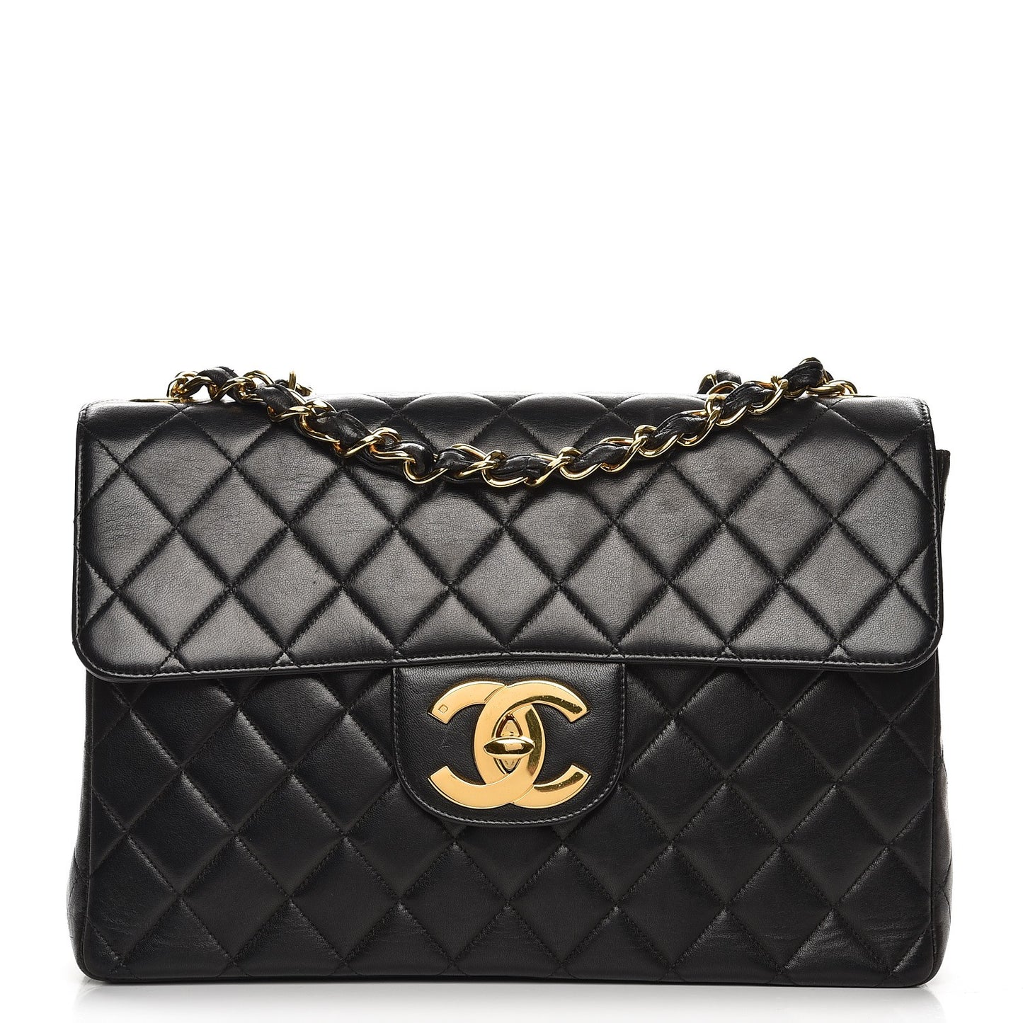 Lambskin Quilted Jumbo Single Flap Black