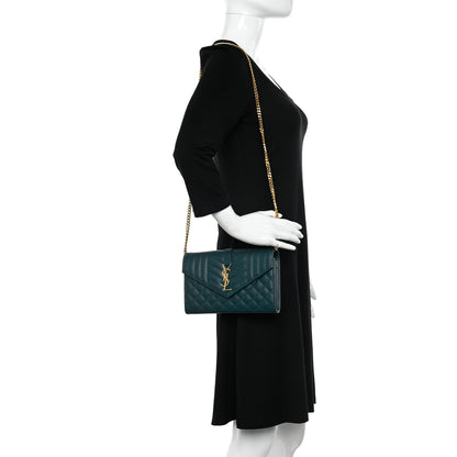 Saint Laurent Grain De Poudre Mixed Matelasse Triquilt Monogram Chain Wallet Sea Turquoise 2 of 9
