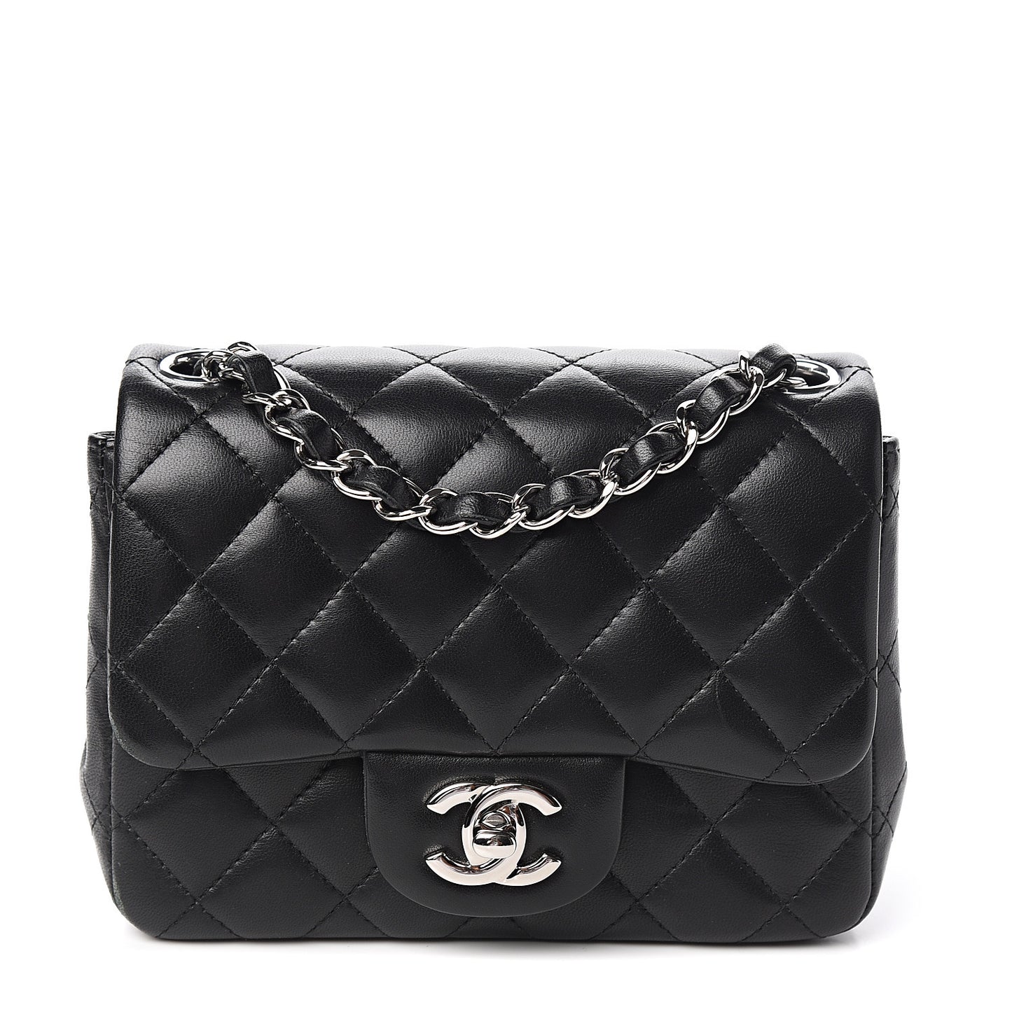 Lambskin Quilted Mini Square Flap Black